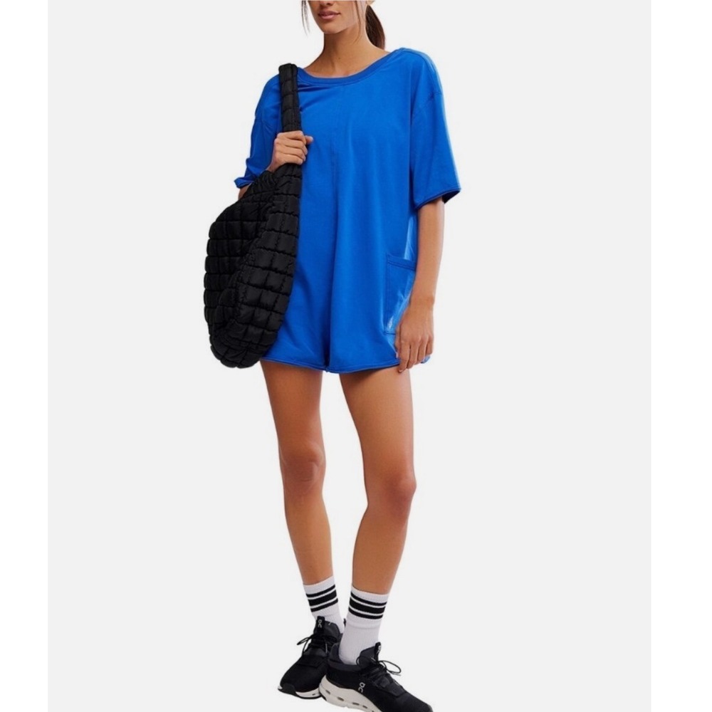 Free People Movement Hot Shot Tee Romper Electric Shock Blue XS OB1960599